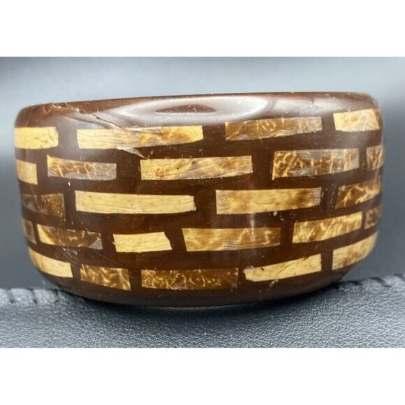 Signed Kenneth Lane Bangle Bracelet 1.5" Wide Inlaid Burled Chunky Wood 8" LOOK - Picture 9 of 15